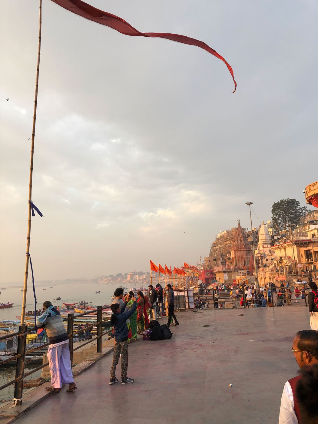 People on the banks of the Ganges at Varanasi