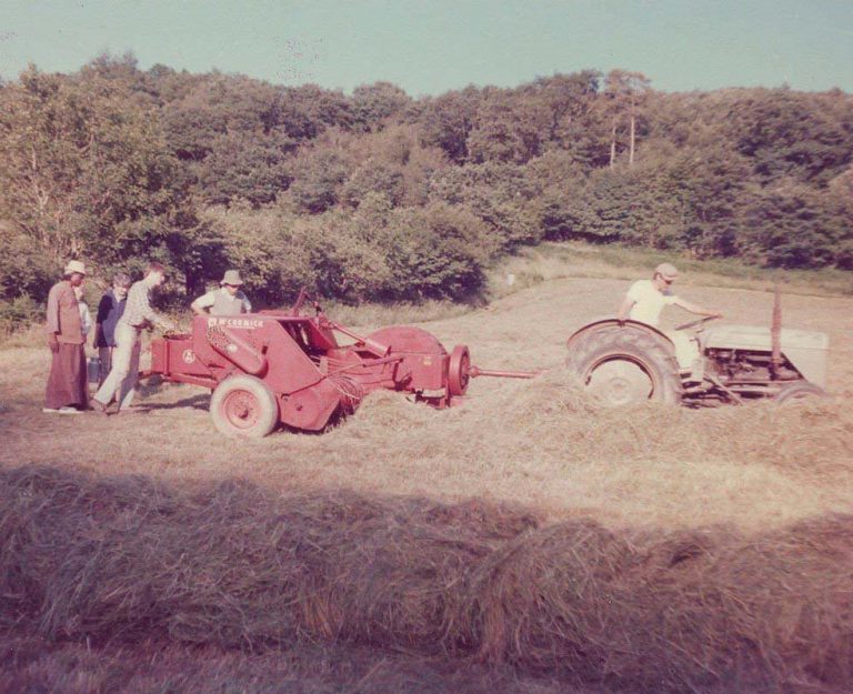 Monks making hay at Skanda Vale in the 1970's