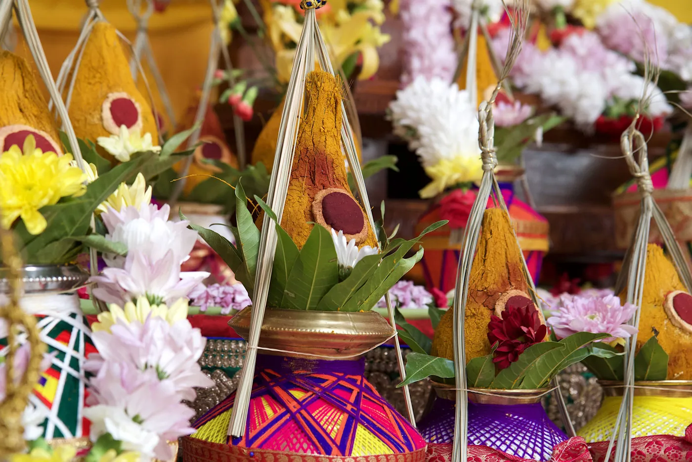 Pots of sacred water ready for pouring over the murthi and temple of Shirdi Sai Baba